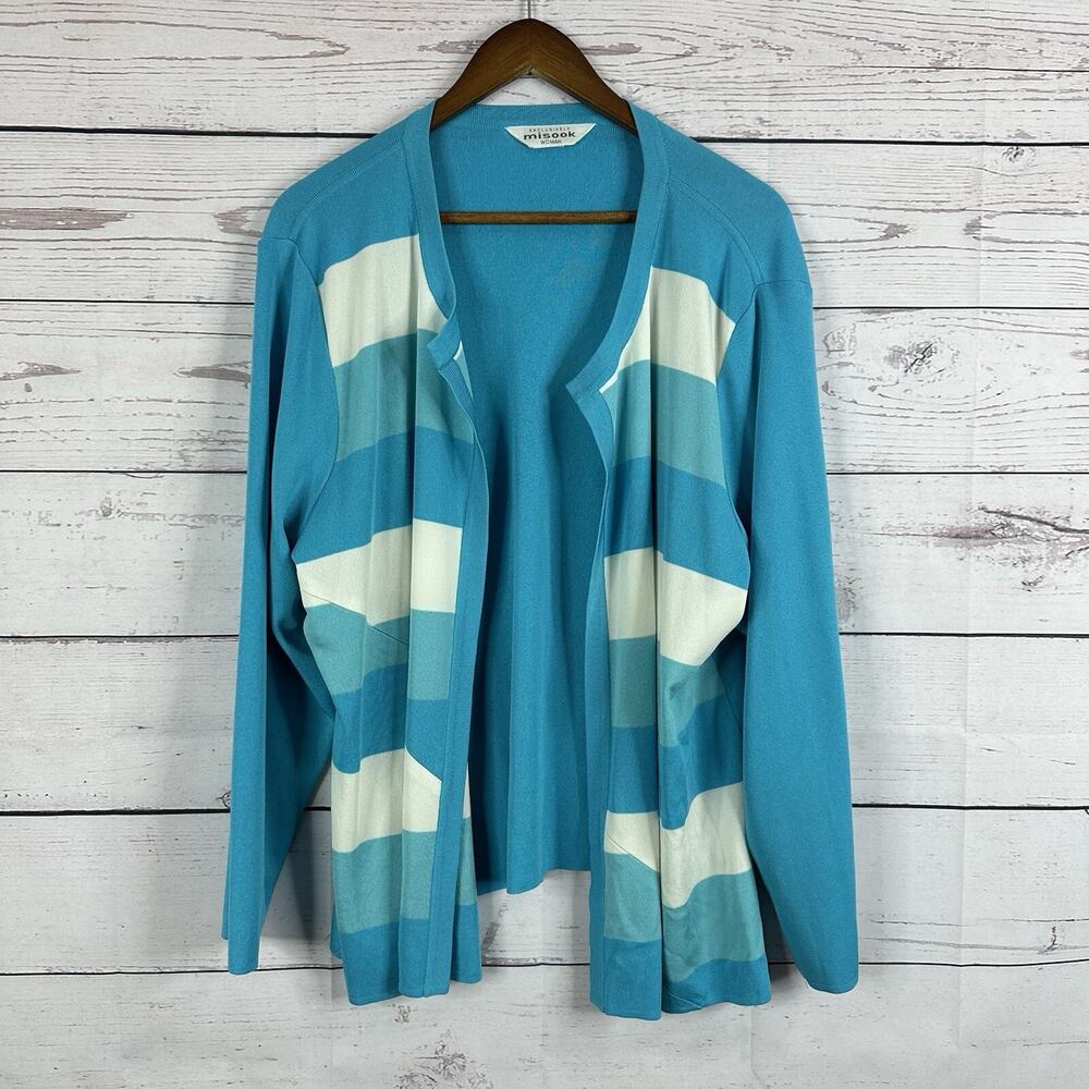 Misook Cardigan Womens 3X Blue Church Career Office‎ Jacket Slinky Open